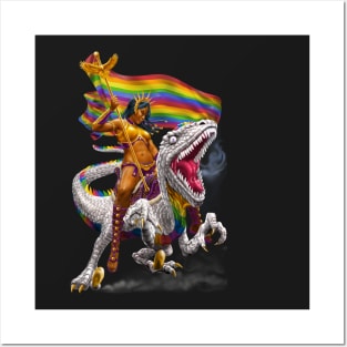 Rainbow Velociraptor Warrior Posters and Art